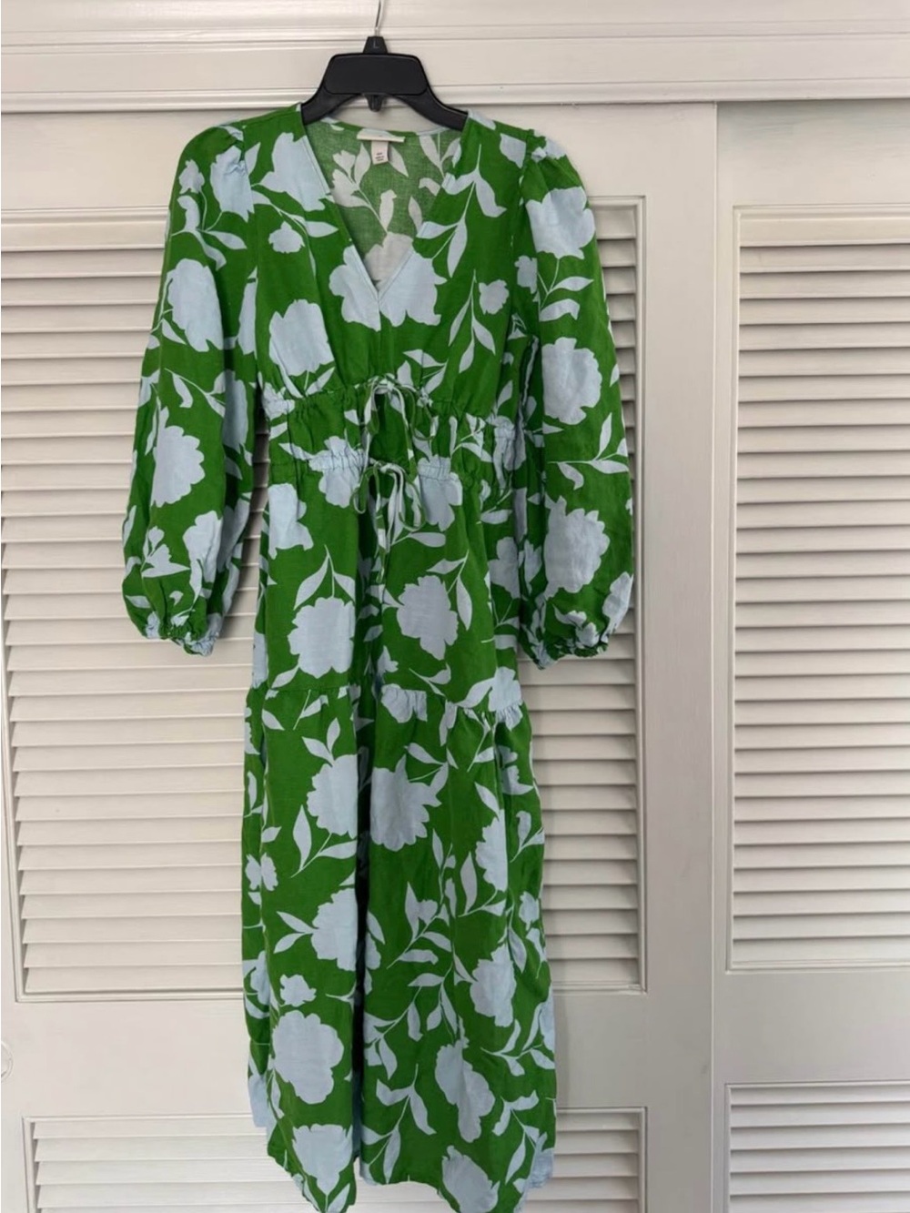 kate spade Green and White Floral Tie-Waist Midi Dress